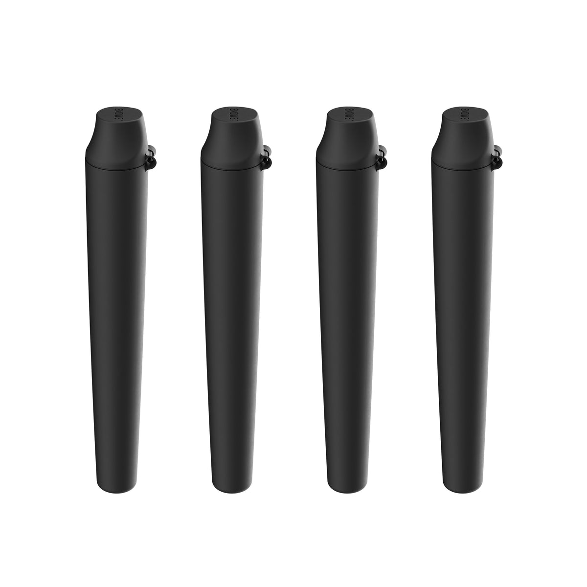 Vier geschlossene, matte schwarze SMOWE GREENCONE Joint Tubes im 4er-Set auf weißem Hintergrund.