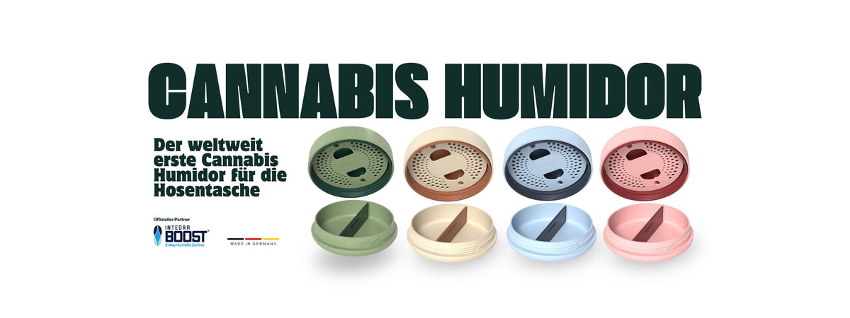SMOWE GREENPOCKET Cannabis Humidor für die Hosentasche in den vier Farben Grün, Hazel, Lagoon und Berry mit Integra Boost.
