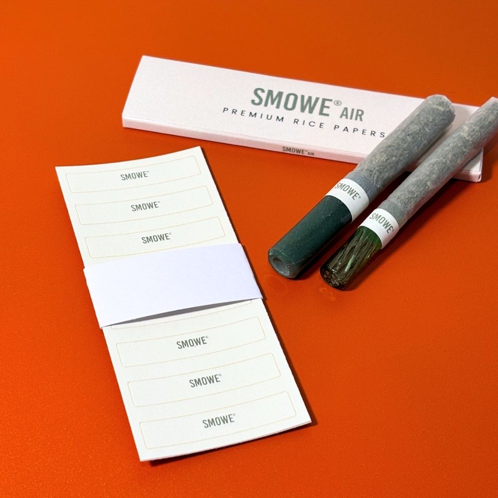 SMOWE J-Bands Papierbanderolen für Glas-Tips zusammen mit SMOWE AIR Premium Rice Papers.